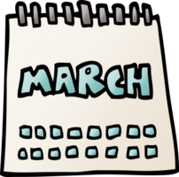 calendario di doodle del fumetto che mostra il mese di marzo png