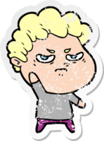 distressed sticker of a cartoon angry man png