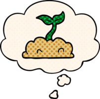 cartoon growing seedling with thought bubble in comic book style png