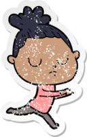 distressed sticker of a cartoon calm woman png