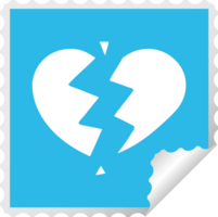 square peeling sticker cartoon of a broken heart png