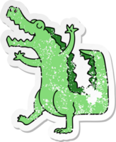 distressed sticker of a quirky hand drawn cartoon crocodile png