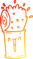warm gradient line drawing of a cartoon happy exploding soup can png