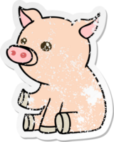 distressed sticker of a quirky hand drawn cartoon pig png