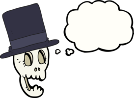 hand drawn thought bubble cartoon skull wearing top hat png