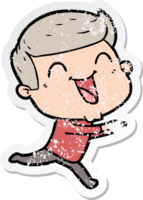 distressed sticker of a cartoon man laughing png