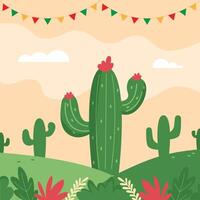 Cactus nature in cartoon style. vector