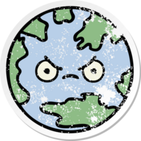 distressed sticker of a cute cartoon planet earth png