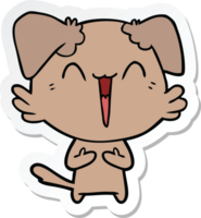 sticker of a happy little cartoon dog laughing png