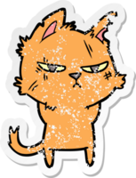 distressed sticker of a tough cartoon cat png