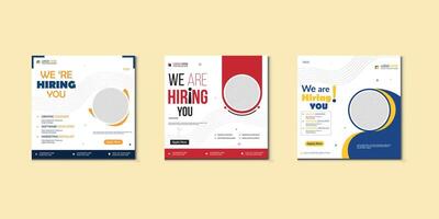 We are hiring job vacancy social media post banner design template with red color. We are hiring job vacancy square web banner design. Pro vector