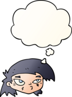 cartoon scratched up face with thought bubble in smooth gradient style png