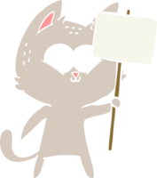 Cartoon-Katze im flachen Farbstil mit Plakat png