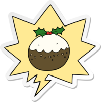 cartoon christmas pudding with speech bubble sticker png