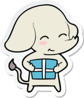 sticker of a cute cartoon elephant with gift png