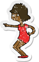 retro distressed sticker of a cartoon girl pointing png