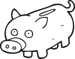 hand drawn black and white cartoon piggy bank png