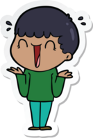 sticker of a laughing cartoon man shrugging shoulders png