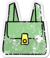 distressed sticker of a cute cartoon green bag png