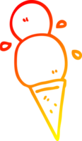 warm gradient line drawing of a cartoon ice cream cone png