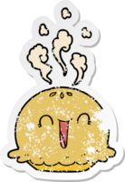 distressed sticker of a cartoon happy pie png