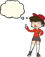 cartoon skater girl giving thumbs up symbol with thought bubble png