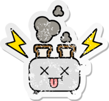 distressed sticker of a cute cartoon of a toaster png