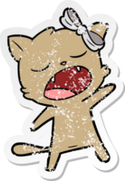 distressed sticker of a cartoon singing cat png