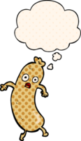 cartoon sausage with thought bubble in comic book style png