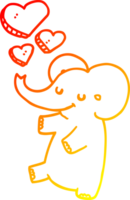 warm Gradient Linie Zeichnung von ein Karikatur Elefant mit Liebe Herzen png