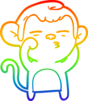 rainbow gradient line drawing of a cartoon suspicious monkey png