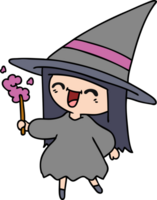 hand drawn cartoon of cute kawaii witch png