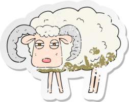 retro distressed sticker of a cartoon ram covered in mud png