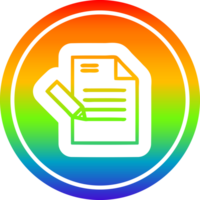 scrittura documento circolare icona con arcobaleno pendenza finire png