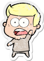 distressed sticker of a cartoon shocked man png