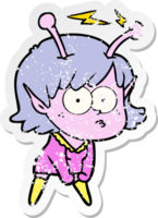 distressed sticker of a cartoon alien girl png