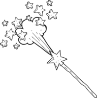 hand drawn black and white cartoon magic wand png