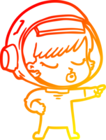warm gradient line drawing of a cartoon pretty astronaut girl pointing png