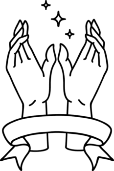 traditionell svart linjearbete tatuering med baner av mystiker händer png