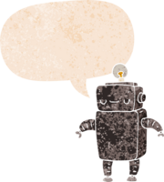 cartoon robot with speech bubble in grunge distressed retro textured style png