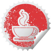 distressed sticker icon illustration of a hot cup of coffee png