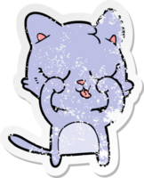 distressed sticker of a cartoon cat png