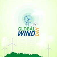 global viento día verde natural creativo anuncio diseño. tierra globo y viento, esg y limpiar energía concepto, concepto de sostenible ecológico futuro y alternativa energía de un eco simpático planeta. vector