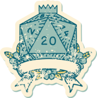 Retro Tattoo Style natural 20 critical hit D20 dice roll png