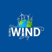 global viento día verde natural creativo anuncio diseño. tierra globo y viento, esg y limpiar energía concepto, concepto de sostenible ecológico futuro y alternativa energía de un eco simpático planeta. vector