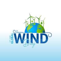 global viento día verde natural creativo anuncio diseño. tierra globo y viento, esg y limpiar energía concepto, concepto de sostenible ecológico futuro y alternativa energía de un eco simpático planeta. vector