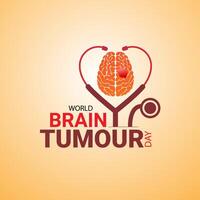 World Brain Tumor Day Creative Unique Illustration, World Brain Tumor Day Concept. The human brain has bad symptoms ribbon care. Raise awareness, Detection, and prevention of brain tumors. vector