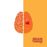 World Brain Tumor Day Creative Unique Illustration, World Brain Tumor Day Concept. The human brain has bad symptoms ribbon care. Raise awareness, Detection, and prevention of brain tumors. vector
