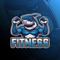 Fitness shark mascot logo design for badge, emblem, esport and t-shirt printing vector