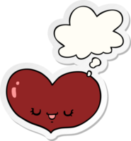 cartone animato amore cuore personaggio con pensato bolla come un' stampato etichetta png